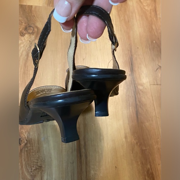 Dark Brown Kitten Heel Slingbacks with Silver Chain Detail - Picture 3 of 6